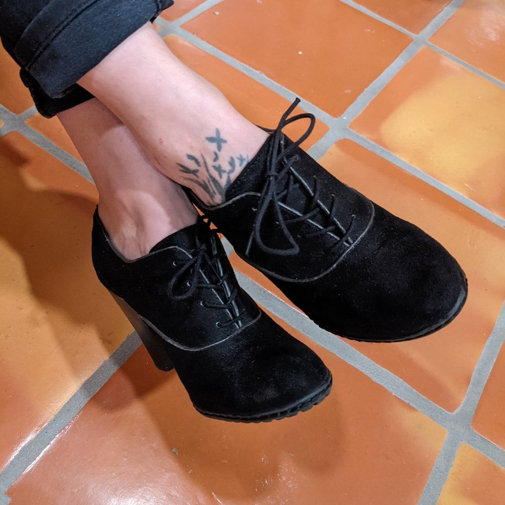 Black suede lace-up heels